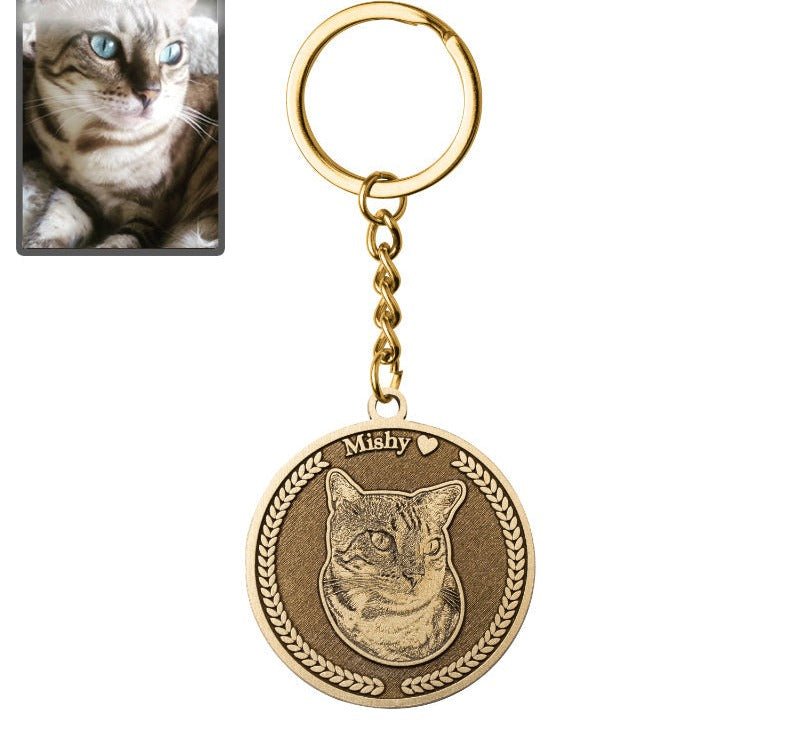 Round medallion cat silhouette key ring