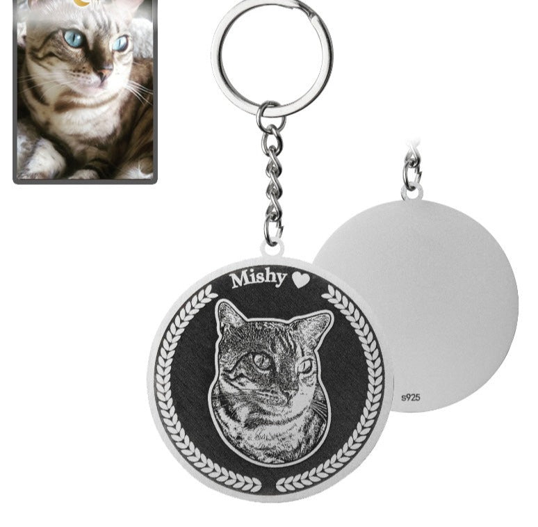 Round medallion cat silhouette key ring